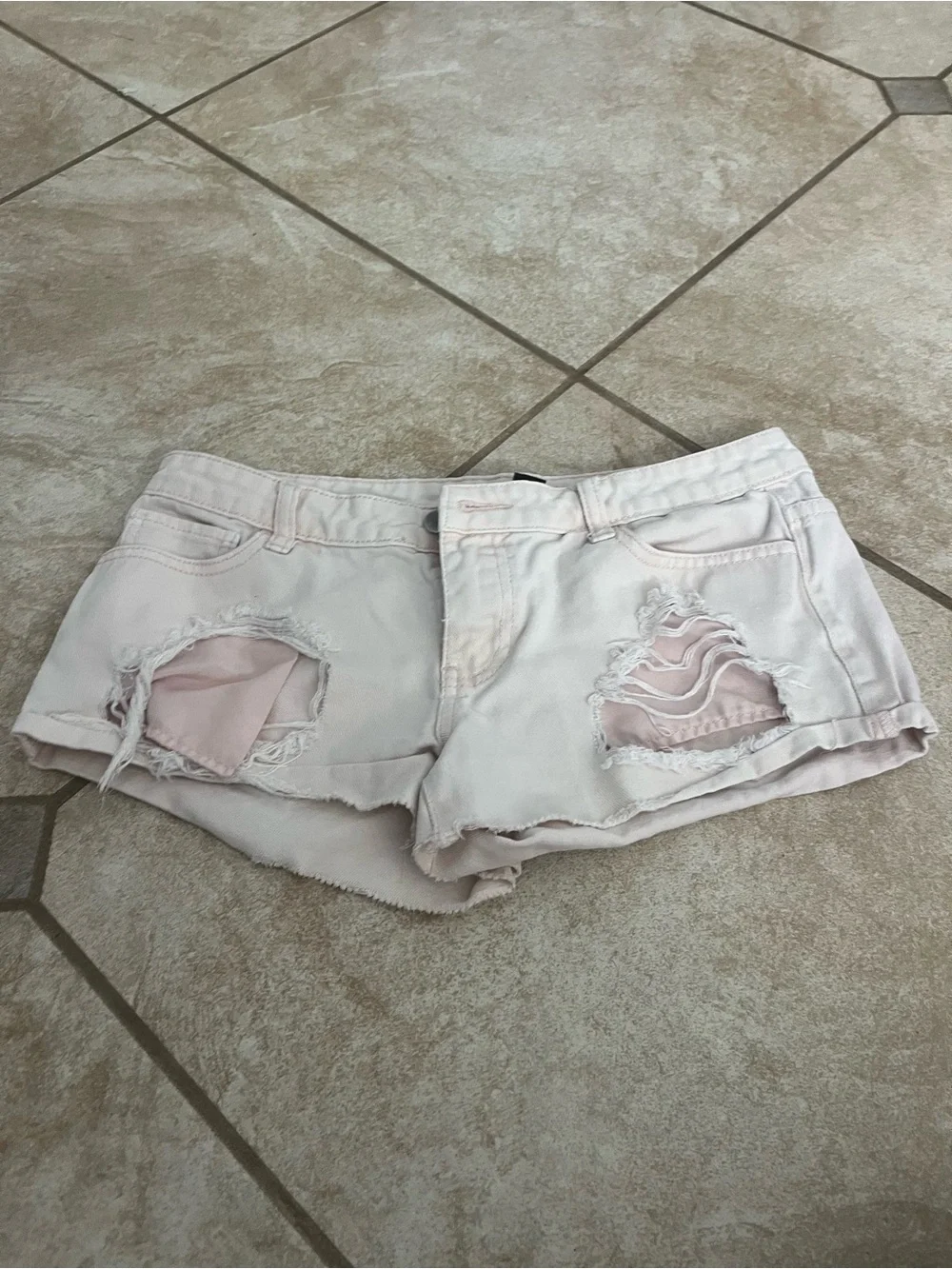 Womens Light Pink Distressed Denim Shorts